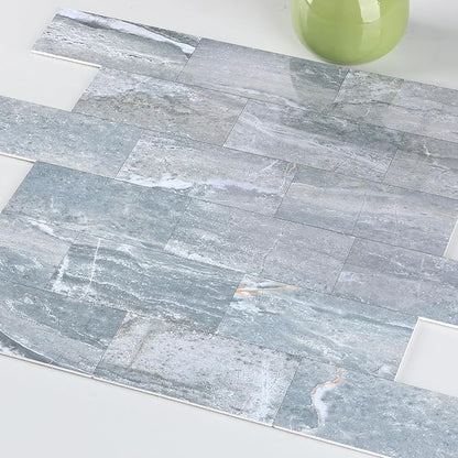 2026 New Upgrade Peel and Stick Backsplash Tile, Peel and Stick 11.34" X 11.57" Wall Tile for Kitchen, Bathroom, Fireplace, Laundry (Polished Marble Cyan, 20 Packs)