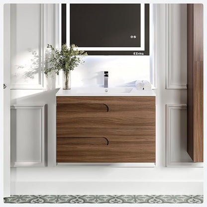 Eviva Joy 32 in. Rosewood Wall MountSingle Sink Bath Vanity with Porcelain Top and Integrated Sink