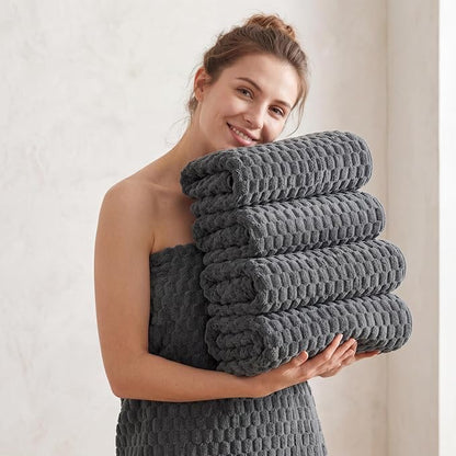 REDKISS 4 Pack Charcoal Gray Microfiber Bath Towels - Large Shower Towels Set for Bathroom, Super Absorbent Towel Set of 4 Lagre, Quick Dry Bathroom Towel for Spa, Gym,Travel, Lint Free, Ultra Soft