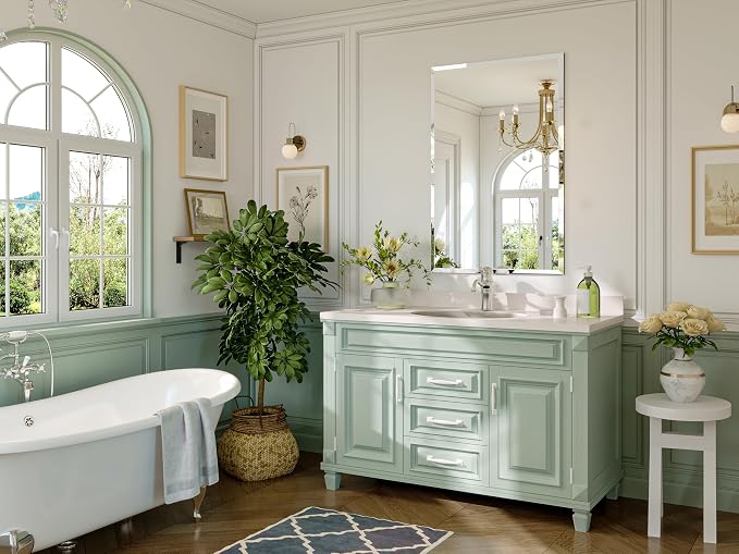 Frameless Bathroom Mirror, 24" x 36" Beveled Wall Mirror | 5mm HD glass, 20mm beveled edge, frameless, anti-rust, shatterproof, french cleat, horizontally or vertically