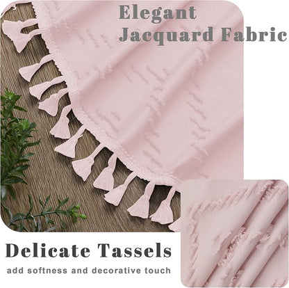 Boho Shower Curtain, Blush Pink Fabric Cloth Shower Curtains Farmhouse Tufted Chevron Striped Textured with Tassel for Bathroom, Soft Hotel Style Modern Minimalist, Machine Washable, 72x72