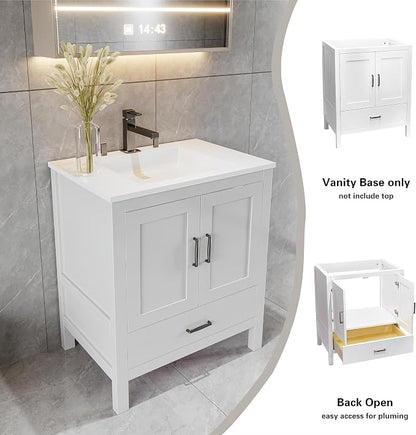 24" Bathroom Vanity Base – White Freestanding Cabinet with Bottom Drawer, Soft-Close Doors, Solid Wood Sink Base Only (No Top, 36" W x 21" D x 34.5" H)