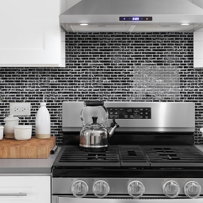 URCOLOR 10-Sheet Peel and Stick Backsplash Tile for Kitchen - 12”×12” Stick on Wall Tile for Bathroom, Black