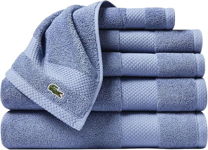 Lacoste Heritage Anti-Microbial Supima Cotton 6-Piece Towel Set, 2 Bath Towels, 2 Hand Towels, 2 Washcloths, Light Denim – Highly Absorbent & Quick Drying, Bathroom Essential, Machine Washable