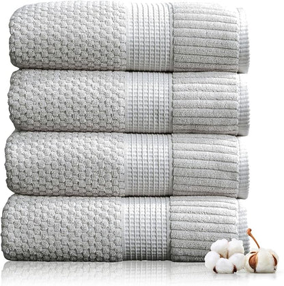 4 Pack 100% Cotton Bath Towels | Grey Towels | Oeko‑TEX Standard 100 | Soft & Absorbent, Quick‑Dry | Trinity Collection - Quiet Grey