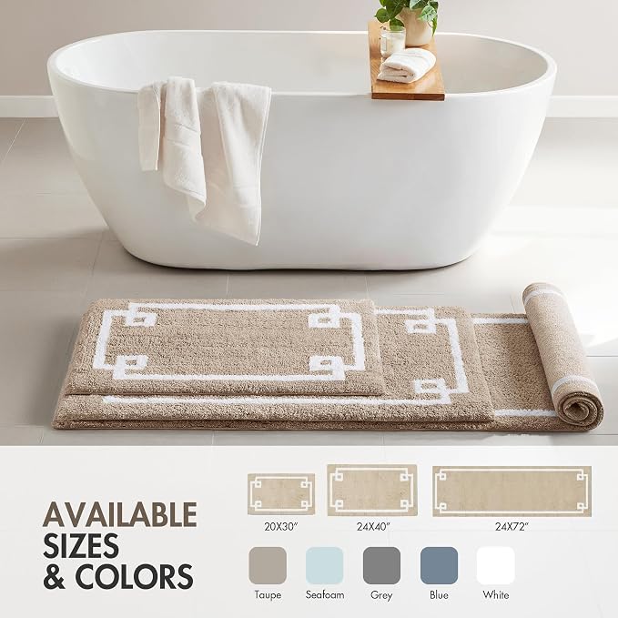 Madison Park Evan 100% Cotton Bath Rug Plush Absorbent, 24" x 40", Taupe | Non-slip Backing, OEKO TEX, Luxurious Tufted Plush Bath Mat for Bathroom, Quick Dry, Spa Design Decorative for Shower Room