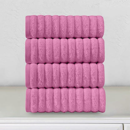 Elegant Comfort Luxury 100% Turkish Cotton Corduroy Ribbed 4 Pack Hand Towel Set 16 x 28 Inch - Absorbent, Super Soft, Quick Dry, Premium Towels for Bathroom, Gym, Spa and Hotel Use, Light Pink