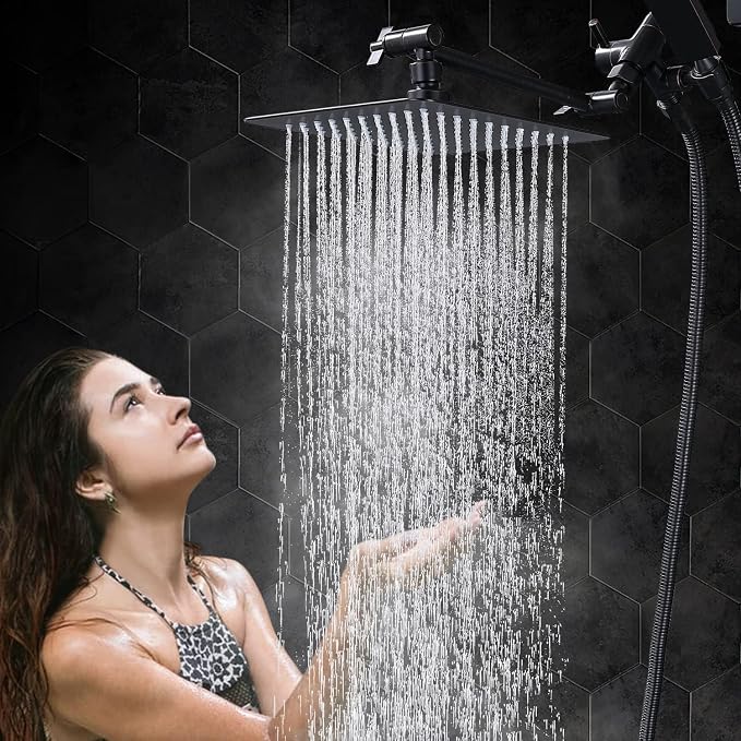 G-Promise All Metal 10" Rain Shower Head with Handheld for Bathroom Upgrade | All Metal, Built to Last, Easy Install, Adjustable Height & Angle for All Heights, Extra Long Hose, Modern Upgrade
