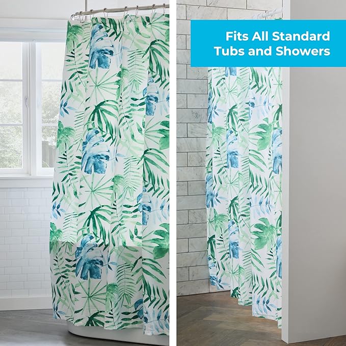 Linenspa Green Leaf Shower Curtain Water Resistant, Machine Washable, Polyester Dorm Room Essentials