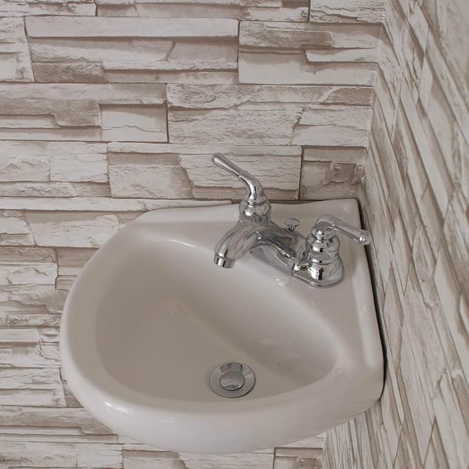 White Ceramic Wall Hung Corner Sink, Wall Mounted Bathroom Sink with Concealed Round Overflow, 16.5" x 15" Modern Style Small Sink with Single Faucet Hole