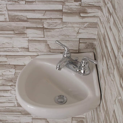 White Ceramic Wall Hung Corner Sink, Wall Mounted Bathroom Sink with Concealed Round Overflow, 16.5" x 15" Modern Style Small Sink with Single Faucet Hole