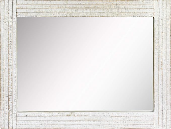 Stonebriar 24" x 18" Rectangle Worn White Wood Frame Wall Mirror with Attached Hanging Brackets, Decorative Country Rustic Decor for the Living Room, Bedroom, Bathroom, Hallway, and Entryway
