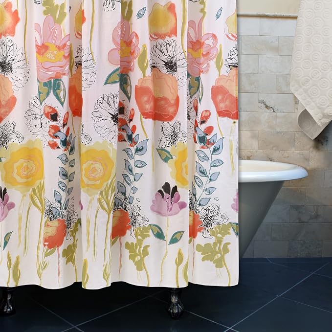 Greenland Home Fashions Fabric Sensations Shower Curtain, Stylish Bathroom Decor, Machine Washable, 72 inches x 72 inches, Watercolor Dream White