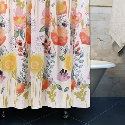 Greenland Home Fashions Fabric Sensations Shower Curtain, Stylish Bathroom Decor, Machine Washable, 72 inches x 72 inches, Watercolor Dream White