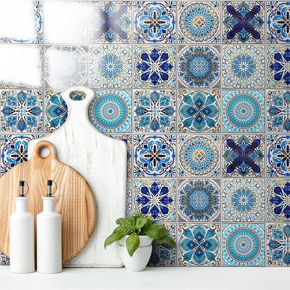 DICOFUN 32 Moroccan Tile Peel and Stick Backsplash, 6" x 6" Waterproof Mandala Stick on Wall Tiles (Style 1)