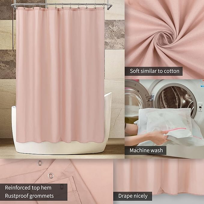 ALYVIA SPRING Waterproof Fabric Shower Curtain or Liner Blush Pink, 72x72 | 3 Magnets, Soft Cloth & Hotel Quality, Machine Washable, Light-Weight, Standard Size