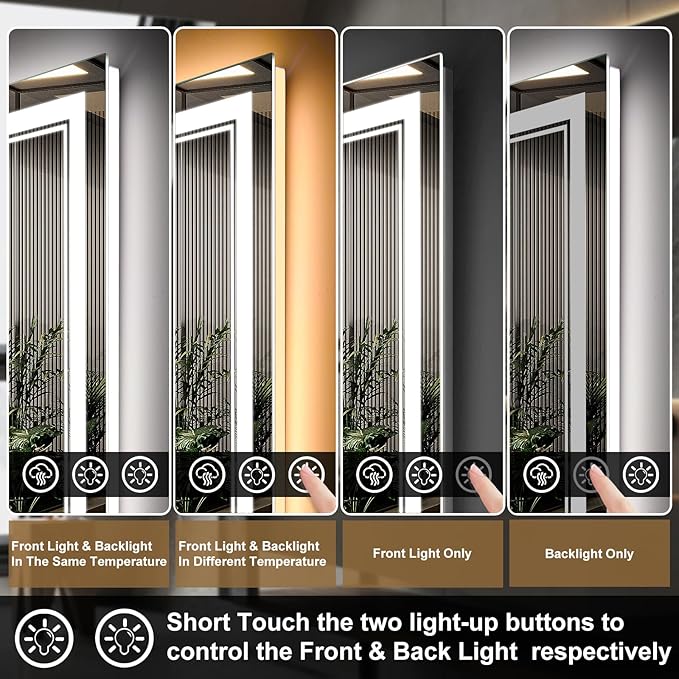 55x30 Inch LED Bathroom Mirror with Frontlit & Backlit（Independent Control）, Lighted Mirror for Bathroom Wall with 3-Color Dimmable & Anti-Fog, Vanity Mirror with Lights