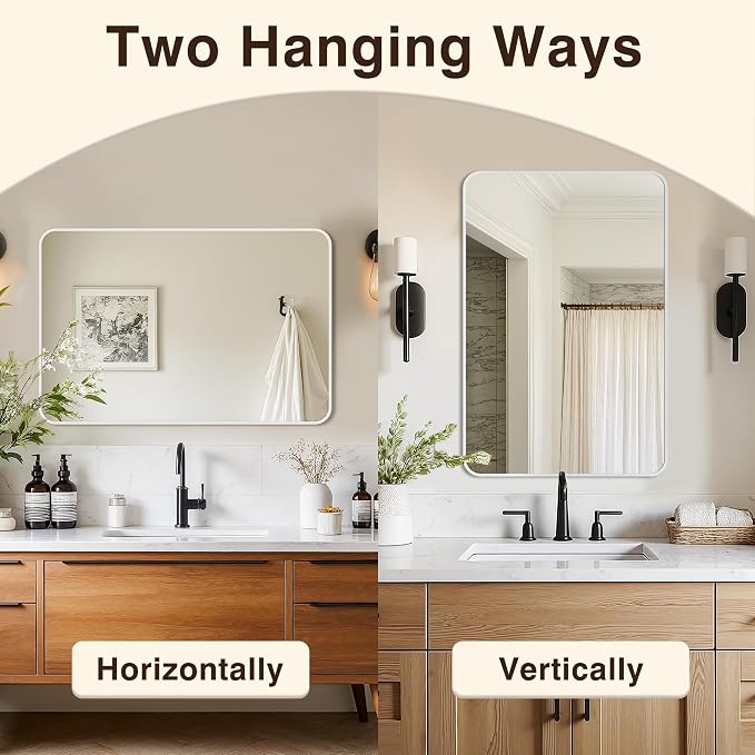 Vanity Bathroom Mirror, 30”x20” Silver Bathroom Mirror for Over Sink | HD Tempered Glass, Anti-Rust Frame, Vertical or Horizontal, Wall Mirrors for Bathroom Sink, Living Room, Entryway, Bedroom
