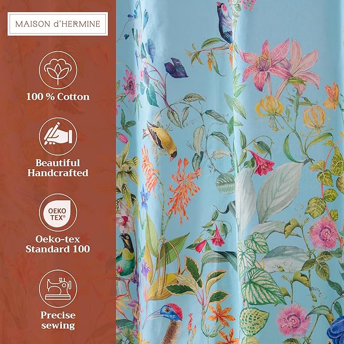 Maison d' Hermine Shower Curtain 100% Cotton One Panel 70"x72" Washable Fabric Shower Curtains for Bathroom, Easy Hanging with 12 Button Holes - Home Hotel Spa Easter Gifts (Paradisio)