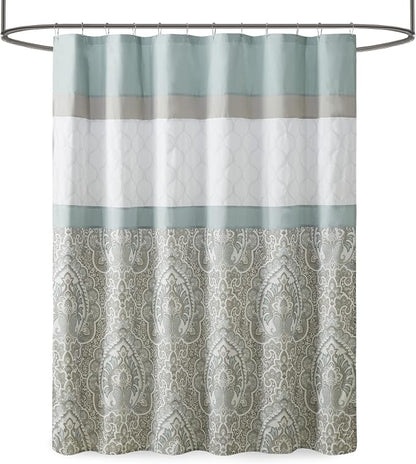 510 DESIGN Shower Curtain, Geometric Textured Embroidery Design with Built-in Liner, Modern Mid-Century Bathroom Decor, Machine Washable, Fabric Privacy Screen 72x72, Shawnee, Seafoam