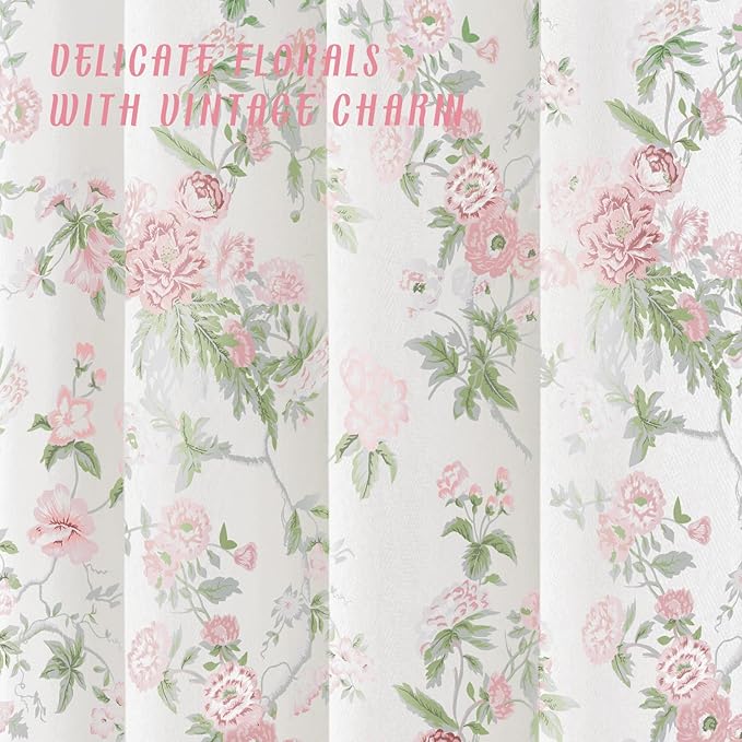 Pink and Sage Green Floral Vintage Shower Curtain,Cottage core Cotton Shower Curtains for Bathroom,72Wx72H