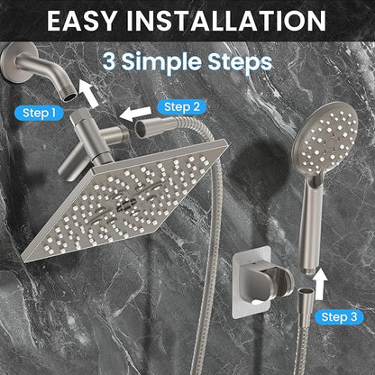 Veken Multi-Function Shower Head with Handheld, High Pressure, Starlight | Square Rainfall Showerhead with 5-mode Hand Held Spray, Dual Shower Heads Combo, Detachable Showerheads with Hose, Home Gifts