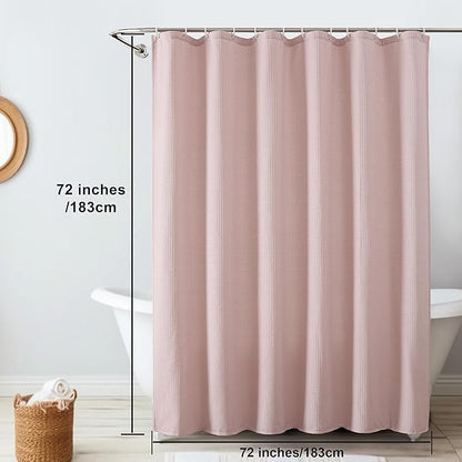 OVZME Blush Pink Shower Curtain Set, Waffle Textured Heavy Duty Fabric Shower Curtain for Bathroom, Luxury Hotel Weighted 230GSM Waterproof Bath Curtain with 12 Plastic Hooks, Machine Washable, 72x72
