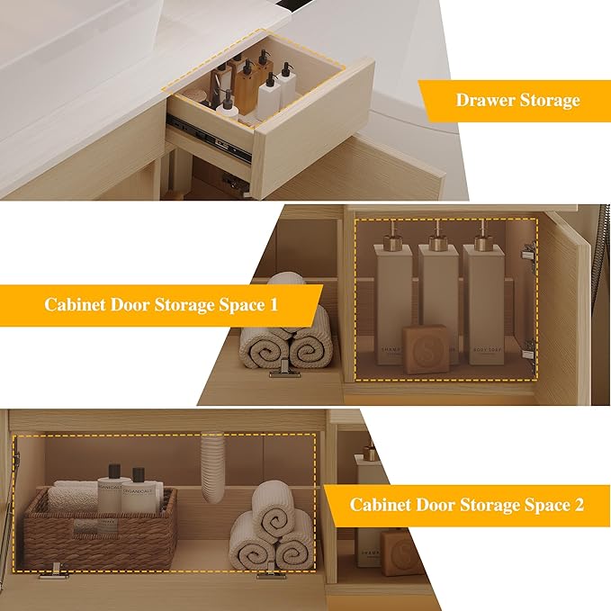 31.5" Bathroom Vanity with Counter Top Sink Combo, Wall Mounted Bathroom Cabinet with Ceramic Vessel Sink, 2 Soft Close Cabinet Doors & Drawer, Floating Modern Bath Vanity for Small Space