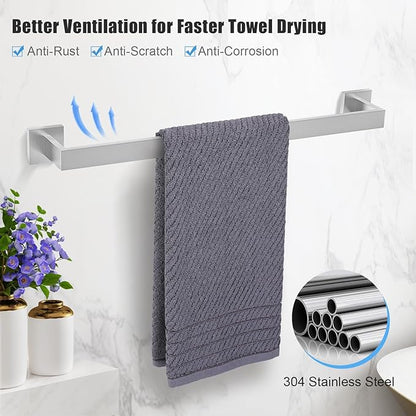 TURS Bathroom Hardware Set 4-Piece Brushed Bath Towel Bar Set Include 24 Inch Towel Bar Hand Towel Holder Towel Hook Toilet Paper Holder with Shelf Stainless Steel Bathroom Accessories Set