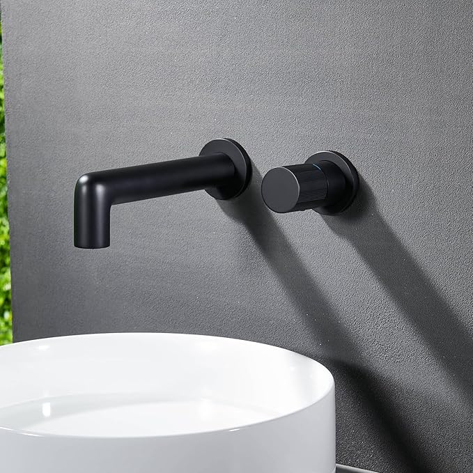 BiaoTeng Concealed Wall Mounted Bathroom Faucet Single Handle Black 2 Functions Hot and Cold Bathroom Vanity for Wall Mounted Faucet Brass