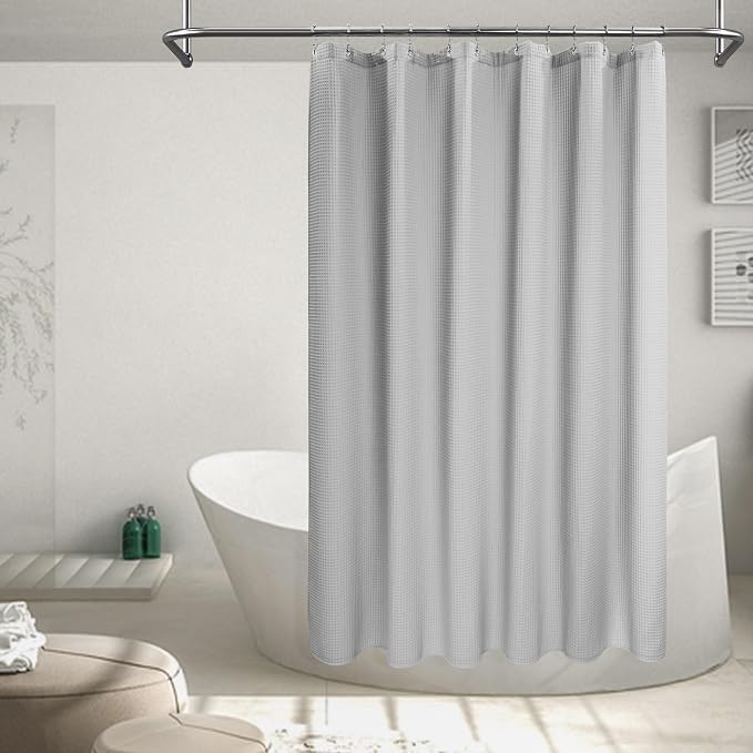 Barossa Design Cotton Blend Shower Curtain Honeycomb Waffle Weave, Grey Fabric Shower Curtains for Bathroom with Hotel Grade & Spa Style, Machine Washable - Lake Wanaka Gray, 72x72