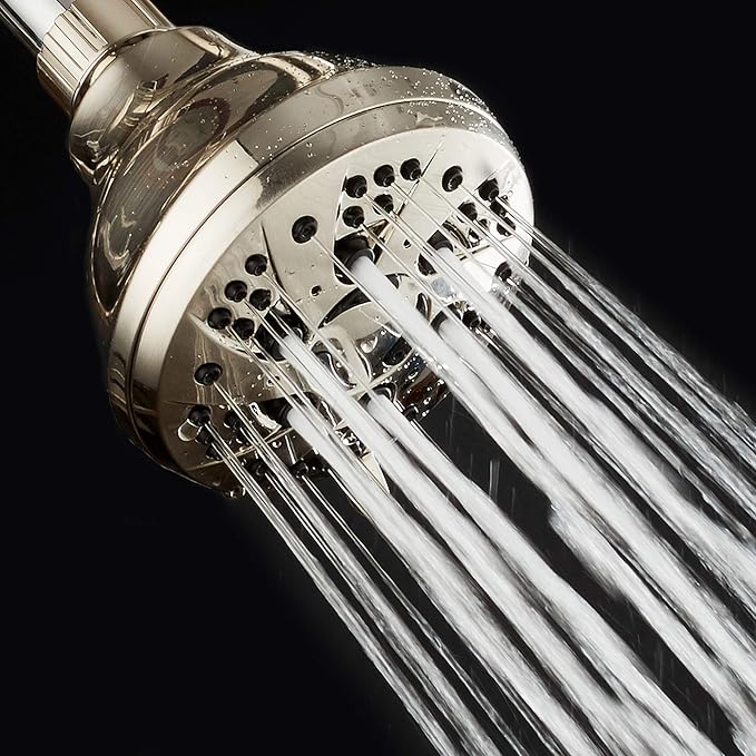 AquaDance BRUSHED NICKEL High Pressure 6-Setting Spiral Shower Head – Angle Adjustable, Anti-Clog Showerhead Jets, Tool-Free Installation - USA Standard Certified - Top U.S. Brand