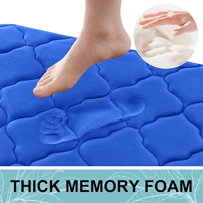 OLANLY Memory Foam Bath Mat Rug 47x32, Ultra Soft and Absorbent Bathroom Rugs, Non-Slip, Comfortable, Machine Washable Bath Carpet for Bathroom Floor, Tub Shower and Home Decor Accessories, Royal Blue