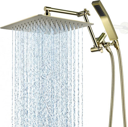 G-Promise All Metal 10 Inches Rainfall Shower Head with Handheld Combo | All Metal, Built to Last, Easy Install, Adjustable Height & Angle for All Heights, Extra Long Hose, Modern Upgrade