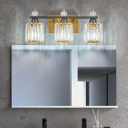 Bathroom Vanity Lights 3-Light Sand Black Gold Modern Crystal Vanity Light Fixtures Over Mirror Crystal Bathroom Vanity Lighting Fixtures