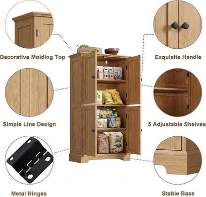 ChooChoo Bathroom Floor Cabinet with Adjustable Shelves | Bathroom Storage Cabinet, 4 Doors, Freestanding Cupboard for Living Room, Natural