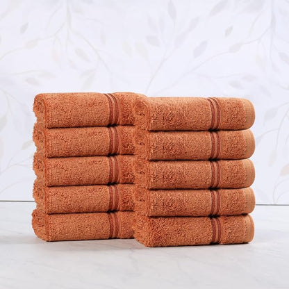 Superior Egyptian Cotton Face Towel/Washcloth Set, Small Towels for Home Bathroom, Master Bath, Decor Essentials, Quick Dry, Absorbent, Spa, Hotel, Resort, Adult, Kids, Set of 10, Caramel Brown