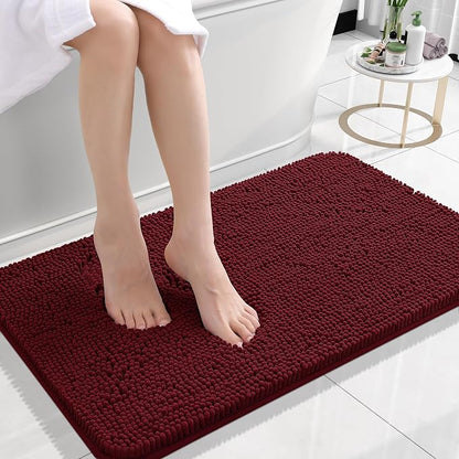 OLANLY Small Bathroom Rugs 24x16, Extra Soft Absorbent Chenille Bath Rugs | Burgundy, Quick-Drying Rubber Backing, Machine Washable Bath Mat for Bathroom Floor, Tub and Shower, Home Decor Accessories