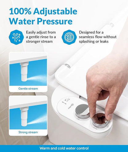 CLEAR REAR Bidet Attachment for Toilet Seat - Non-Electric with Self Cleaning Nozzle, Leak Proof Connectors, Adjustable Water Spray, Rear & Feminine Wash - Hygienic Bathroom Upgrades