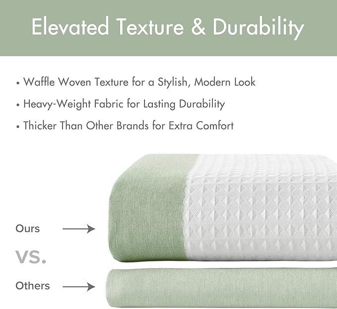 Madison Park Spa Waffle Shower Curtain for Bathroom, 72 x 72, Sage Green | Striped, Pieced Fabric Design, 3M Scotchgard Moisture Management, Hotel Quality, Modern, for Bathroom, OEKO-TEX Certified