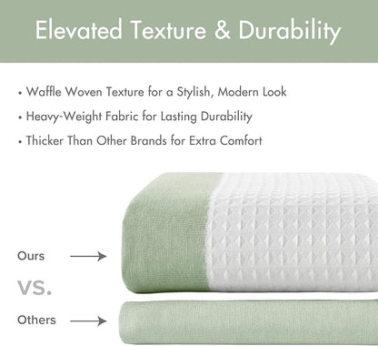 Madison Park Spa Waffle Weave Long Shower Curtain, 72 x 78, Sage Green | Striped, Pieced Fabric Design, 3M Scotchgard Moisture Management, Hotel Quality, Modern, for Bathroom, OEKO-TEX Certified