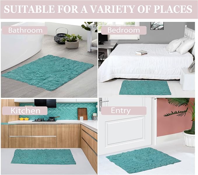 Home Weavers Bell Flower Collection 100% Cotton Tufted Bath Rugs, Extra Soft and Absorbent Bath Rugs, Non-Slip Bath Mats, Machine Washable, Bathroom Bath Mats for Floor, 21"x34" Rectangle, Turquoise