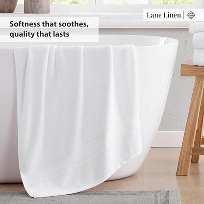 LANE LINEN Bath Towel Set 100% Cotton 3 Piece Soft Absorbent - White | Oeko-Tex Bath Towels - Zero-Twist Cotton, Terry Weave Comfort, Long-Lasting Comfort, Hotel-Style Look, Machine Washable