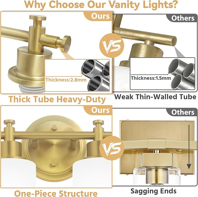 4-Light Brushed Gold Bathroom Vanity Light, Modern Vanity Lights, 23 Inch | 23'' Vanity Light Over Mirror with White Glass Shades, E26 Base Bathroom Wall Light Fixtures for Bathroom Hallway Living Room