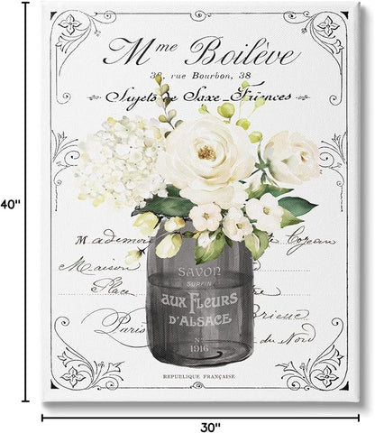 Vintage Parisian Floral Bathroom Bouquet, 30 x 40 Inch Canvas Wall Art | Stupell Industries · By Lettered and Lined · Ready to hang · Charming bath and laundry decor · Made in USA