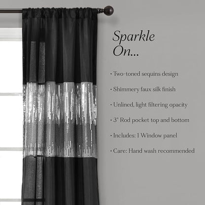Lush Decor Night Sky Window Curtain Panel, Single 42"W x 95"L Black - Sequin Backdrop Curtain - Room Darkening Curtains For Bedroom - Glam Decor