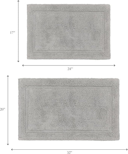 Jean Pierre New York Lydia Border 100% Cotton Bath Mat 2-Piece Set - Non-Slip Bath Rug - Grey - 17"x24" & 20" x 32"