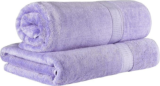 SUPERIOR Egyptian Cotton Pile Heavyweight Bath Sheet, 2 Piece Set, Purple | Highly Absorbent, Ultra Soft Luxury 800 GSM Towel Set for Bathroom, Shower, Hotel Essentials Oversize Plush Madeline Towels