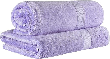 SUPERIOR Egyptian Cotton Pile Heavyweight Bath Sheet, 2 Piece Set, Purple | Highly Absorbent, Ultra Soft Luxury 800 GSM Towel Set for Bathroom, Shower, Hotel Essentials Oversize Plush Madeline Towels