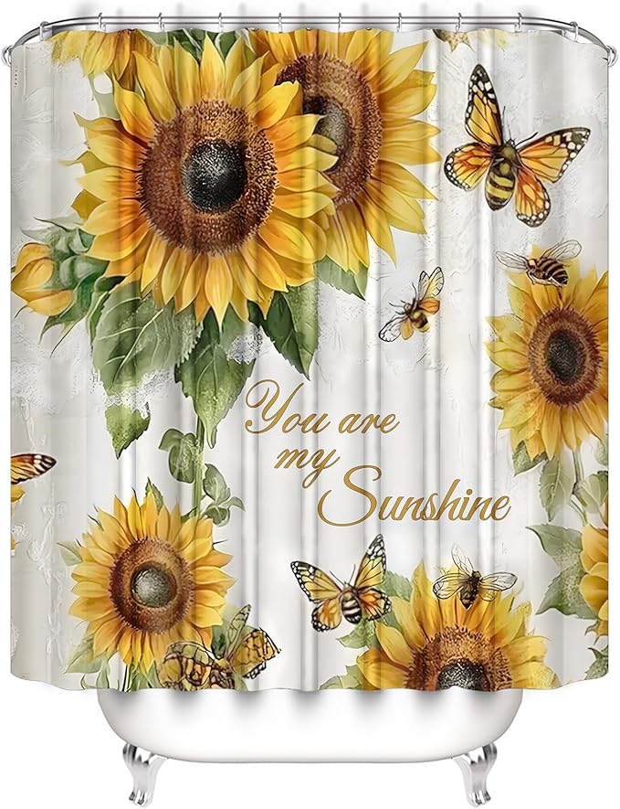 AZHM You are My Sunshine Shower Curtain Set Sunflower Inspirational Phrases Bathroom Decor Set with Rugs and Accessories